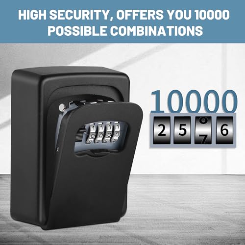 Key Lock Box Wall Mounted,4 Digit Combination Weatherproof Lockbox for Outside House,5 Keys Large Capacity Lockbox,Key Safe Security Storage Lock Box with Resettable Code for Indoor Outdoor Garage - color: 1 pack-Black