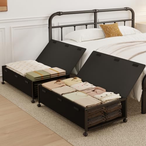 2 Pack Under the Bed Storage Containers,10 inch Height Under Bed Shoe Storage,31inch Long Underbed Storage with Wheels,Large Rolling under bed Clothes Storage Drawers with Lid for Dorm Tall ,Black - color: Black, size: 2PC (31"Lx17"Wx10"H)