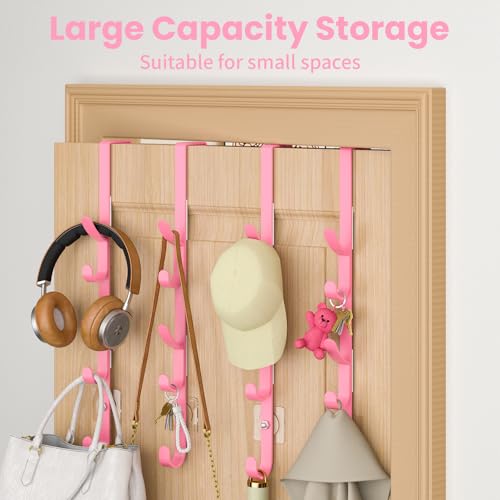 Over The Door Hooks, Metal Door Hooks for Hanging, Over The Door Purse Organizer for Coat Hanger, Back of Shower Door for Hanging Towel Rack Clothes, Hat, Bathroom, Closet (Pink-4Packs) - color: Pink, size: 4 Pack