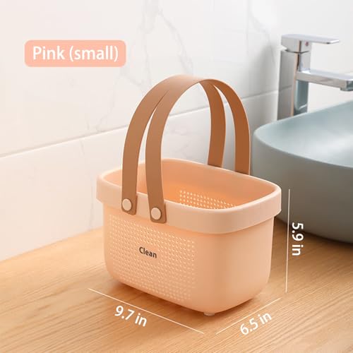 JiatuA Plastic Storage Basket with Handle Portable Shower Caddy Tote Organizer Basket Bin for Bathroom Kitchen Dorm Room Bedroom, Small Pink - color: Pink, size: Small
