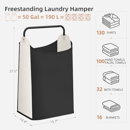 STORAGE MANIAC 2 Pack Large Laundry Hamper with Sturdy Metal Handle, Collapsible Laundry Basket, Freestanding Waterproof Clothes Hamper for Laundry Room, Bedroom, Dorm, Towels, Toys, Black & White - color: Black & White, size: 2 Pack