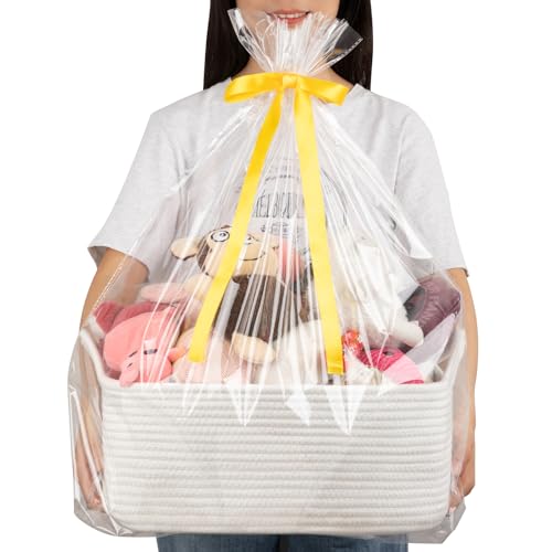 OIAHOMY 19L Woven Basket, Gift Basket Empty with Gift Bags and Ribbons, Rope Baskets for Baby Showers, Storage Baskets with Handles for Nursery, Pet Toy Organizer - White - color: White, size: Large: 15.35L*11.42W*6.7H