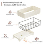 Sponge Holder for Kitchen Sink – Rustproof Stainless Steel, 360° Rotating Drain Pipe, Large Counter Organizer with Drip Tray for Sponges, Brushes & Dish Cloths Off-white - color: Off-White 1