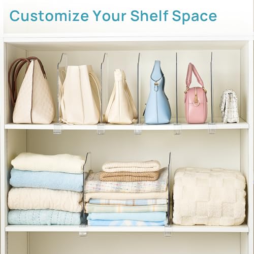 Vtopmart 8 Pack 12in Height Shelf Dividers for Closet Organization, Clear Plastic Closet Shelf Dividers of Upgrade Height for Maximizing Vertical Space Storage, Organizing Sweater, Jeans, Shirts, Bags
