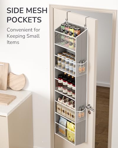 ULG Clear Over The Door Organizer 5-Tier Hanging Storage with 4 Side Pockets,Back of Door Organizer for Pantry, Bathroom, Nursery, Light Grey - color: Light Gray-4p, size: 1 Pack