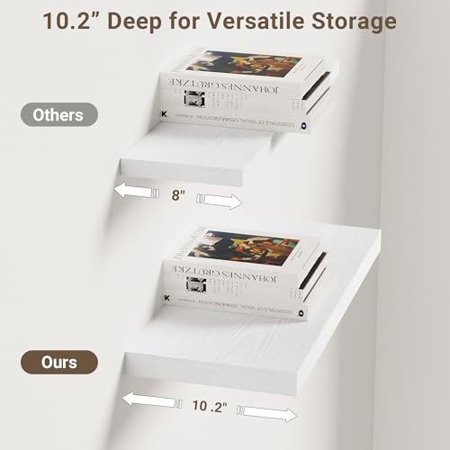 Vivelove 10 in Deep Floating Shelves for Wall, 16" x 10.2" x 1.5" Shelves for Room Wall Mounted, 1.5 Inch Thick Shelf for Bathroom Bedroom Kitchen Book Room, Modern Farmhouse Decor, Set of 2, White - color: White, size: 15.7”Wx10.2”Dx1.5”H