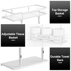 Towel Racks for Bathroom, 30inch Wall Mounted Towel Rack, Towel Storage for Small Bathroom Can Holds 6 Large Towels, Floating Shelf with Adjustable Tissue Basket.(White) - color: White