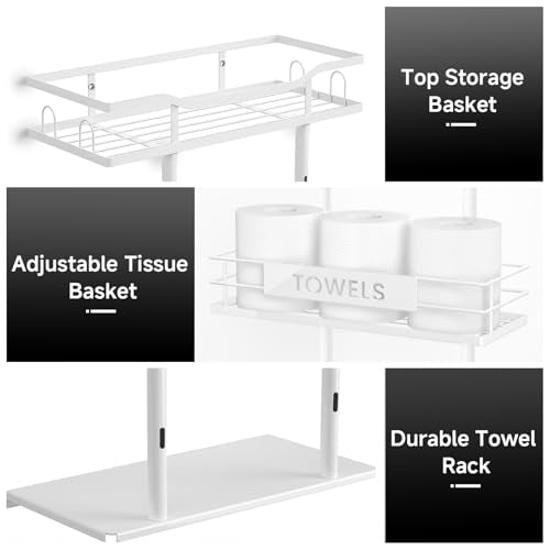 Towel Racks for Bathroom, 30inch Wall Mounted Towel Rack, Towel Storage for Small Bathroom Can Holds 6 Large Towels, Floating Shelf with Adjustable Tissue Basket.(White) - color: White