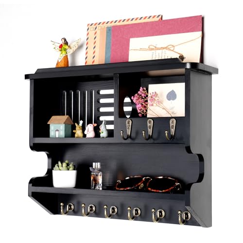 Key Holder for Wall, Mail and Key Holder for Home Decor, Key and Mail Holder for Wall with Key Hooks, Black - color: Black
