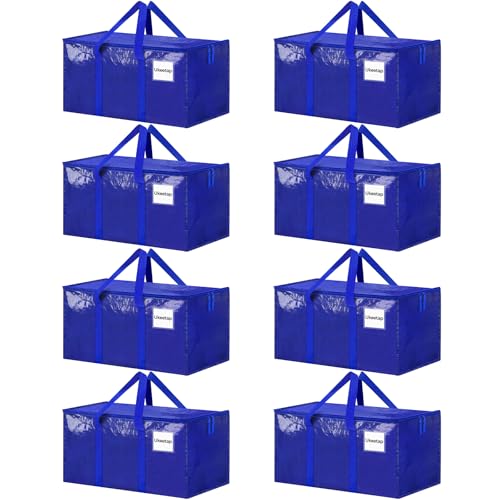 8 Pack Extra Large Heavy Duty Moving Bags, Blue Storage Bins with Lids, Reinforced Handles & Heavy-Duty Zippers Moving Boxes Storage Bags Totes for Clothes Packing, Dorms, College Supplies, Blue - color: Blue, size: 8 Pack