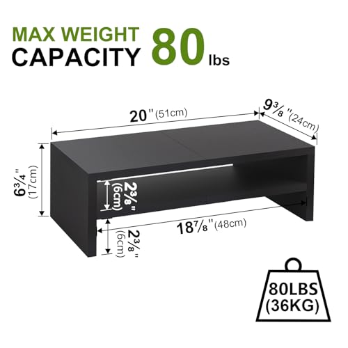 TEAMIX 2 Tiers Wooden Desktop Monitor Stand Riser 20 Inch Printer Stand with Double Storage Small TV Riser Laptop Keyboard Holder Business Desk Organizer Shelf Black Bookshelf - color: Black