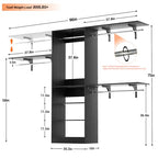 iSunirm 8FT Closet System with Shelves, 96'' Closet Organizer System with 3 Hanging Rods, Wall Mount Bedroom Wardrobe Walk-in Closet, Adjustable Cloth Garment Rack from 5 to 8FT (Cut to Fit), Black - color: Black