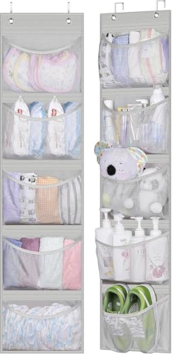 KEETDY Over the Door Organizer Storage for Closet with 5 Pockets Organizer for Bedroom Bathroom, 2 Pack - color: Light Grey