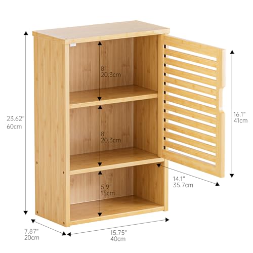 HITNET Bathroom Wall Cabinet, Medicine Cabinet Over the Toilet, Bamboo Hanging Storage Organizer with Single Door and Open Bottom Shelf, for Kitchen Living Room, Natural - color: Natural