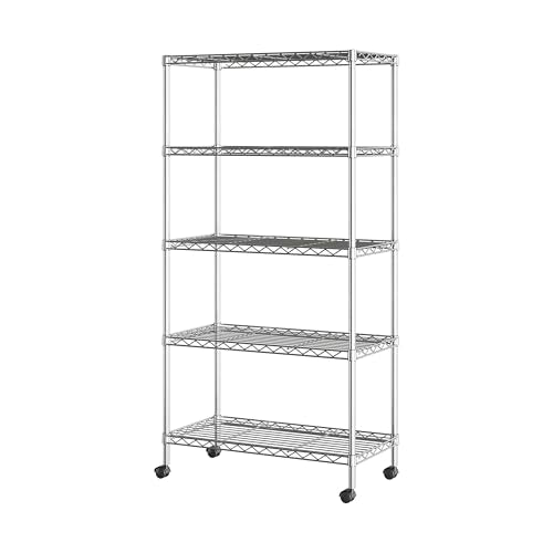 Seville Classics 5-Tier Wire Shelving with Wheels, 5-Tier, 30"" W x 14"" D (NEW MODEL), Chrome Plating, Plated Steel - color: Plated Steel, size: 5-Tier, 30" W x 14" D (NEW MODEL)