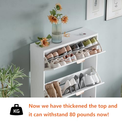 Shoe Cabinet Storage,Modern Freestanding Organizer with 3 Flip Drawers,Narrow Shoe Rack Cabinet for Entryway,White - color: White, size: 3-Drawers