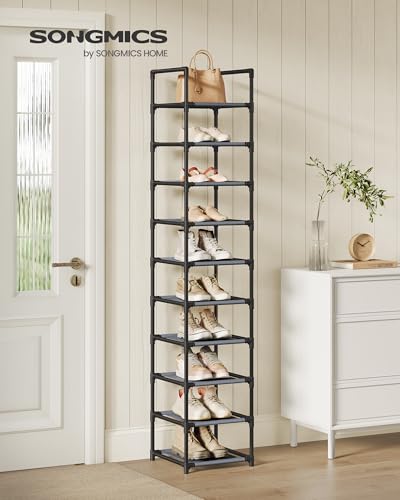 SONGMICS Shoe Rack, 10-Tier Shoe Shelf, Shoe Storage Organizer, 13 x 13 x 68 Inches, Metal Frame, Non-Woven Fabric Shelves, for Entryway, Bedroom, Gray ULSR110G01 - color: Grey, size: 13"D x 13"W