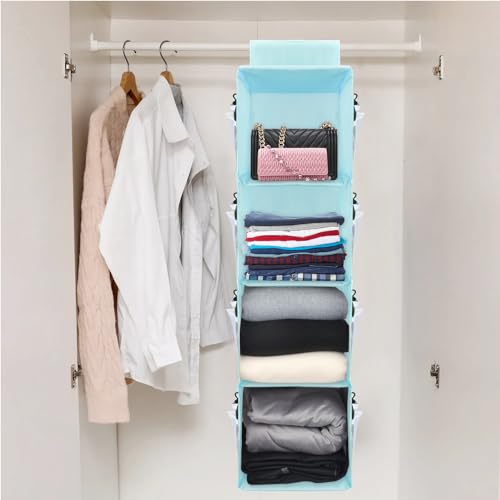 PetsHome 4-Shelf Hanging Closet Organizer, Space Saver, Closet Hanging Storage Shelves with Mesh Pockets & Magic Tap for Storage, Foldable-Blue - color: Blue, size: 4 Shelf