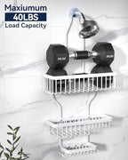 YASONIC Never-Rust Aluminum Hanging Shower Caddy – Over-the-Showerhead Organizer with 10 Hooks for Razor and Sponge – Includes Soap Basket – White - color: White