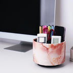 Round Leather Art Supply Organizer,Remote Control Holder,360-degree Rotating Pen Organizer with 4 Compartments(1-Marble Pink) - color: 1-Marble Pink