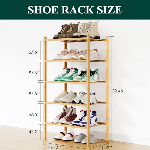 Smiry Shoe Rack, 5 Tier Small Bamboo Shoe Organizer, Stackable Free Standing Wooden Shoe Storage Shelf for Closet, Entryway, Front Door Entrance, Natural - color: Natural, size: 17.32" Wide - 5 Tier - Regular