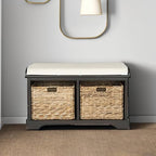 SAFAVIEH Home Collection – Freddy Brown Storage Bench with Wicker Baskets & Cushion, Entryway Seating Bench, Fully Assembled (AMH5736A) - color: Brown