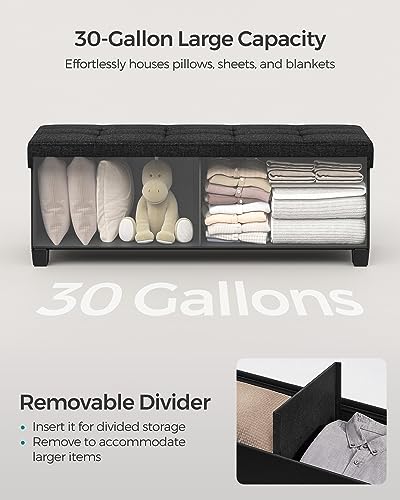 SONGMICS Storage Ottoman Bench, Foldable Foot Rest with Legs, 15 x 43 x 15.7 Inches, End of Bed Bench, Storage Chest, Load up to 660 lb, for Living Room, Bedroom, Entryway, Ink Black ULSF018B01 - color: Ink Black, size: 15"D x 43"W x 15.7"H