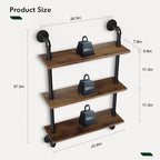 Merapi 24" Industrial Floating Shelves, Pipe Shelves for Wall, 3 Tier Rustic Wood Wall Shelves for Home Décor, Bedroom, Living Room, Bathroom… - style: 3 Tier