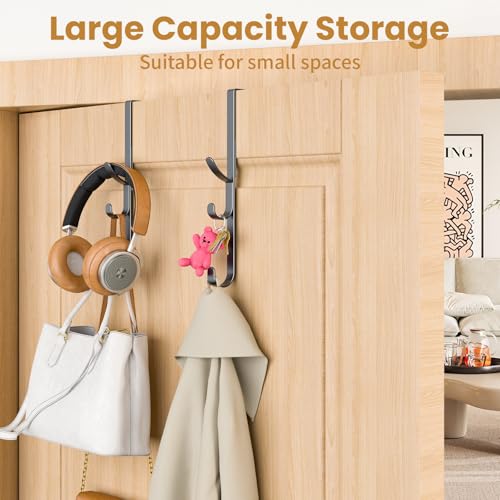 Over the Door Hooks hanger,over the door towel hook Organizer hanging for coat clothes backpack hat purse Metal Towel Rack Back of Shower for Bathroom,Dorm,Bedroom,Kitchen,Office Closet (Black-2Packs) - color: Black, size: 2 Pack