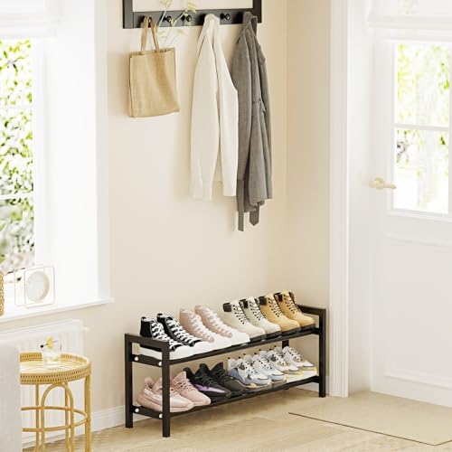 Mavivegue Expandable Shoe Rack, 2-Tier Adjustable Shoe Organizer, Shoe Shelf for Closet, Entryway, Front Door - color: Black, size: 2 Tier,19-33"