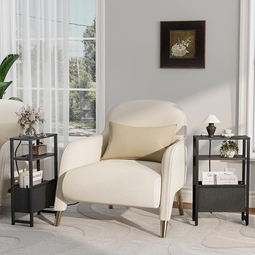 Narrow Side Table with Charging Station, Slim End Table with Magazine Rack, Bedside Table for Small Spaces, 3 Tier Sofa Couch Table Nightstand for Living Room, Bedroom, Black LET503BE - color: Black