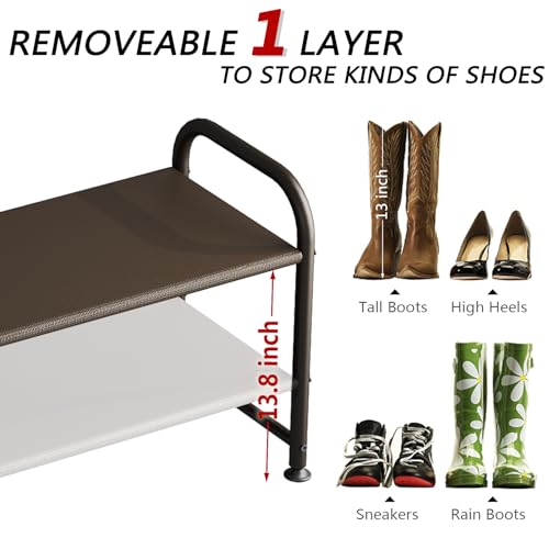 INGIORDAR Shoe Rack 2 Tier Long Storage Organizer Wide Metal Shoe Shelf for Closet Entryway Brown - color: Brown, size: 2 Tier