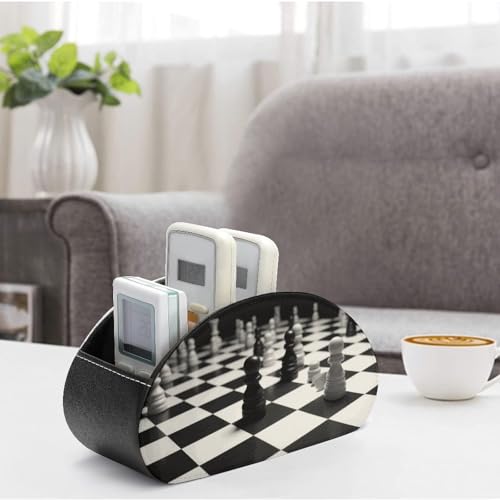 PU Leather Remote Control Organizer Box 5-Slot Multifunctional Black White Chess Checkerboard Storage Holder for TV/DVD/Accessories Stylish Desk Decor for Living Room, Bedroom, Office - color: Black White Chess Checkerboard