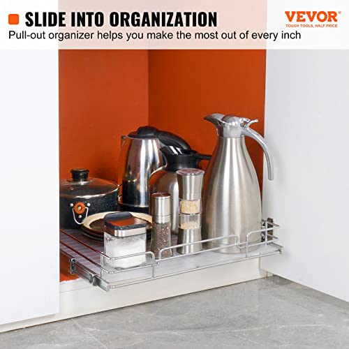 VEVOR 15.5" Wx21 Dx3.5 H Pull Out Cabinet Organizer, Heavy Duty Slide Out Pantry Shelves, Chrome-Plated Steel Roll Out Drawers, Storage for Home Under Sink, 17" Wx22 Dx7 H Install Size for Cabinet - size: 15.5" Wx21 D