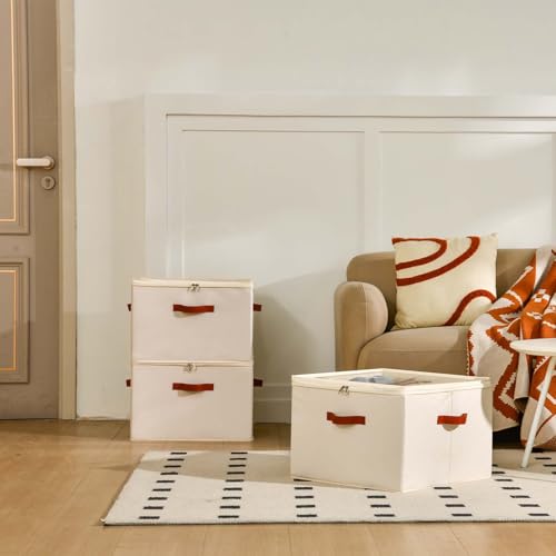 INSTY Shoe Organizer for Closet, 2 Pack Foldable Shoe Storage Containers, Fits up to 16-32 Pairs, Adjustable Dividers for Shoe Organizer, Fabric Shoe Storage Bins with Clear Cover, Beige - color: Beige
