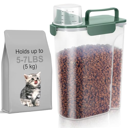 LEAWALK 5-7Lbs Cat Dog Storage Container, Portable Pet Food Containers with Upgraded Large Spout and Cup, Small Animal Kibble Dispenser for Bird Seed, Oatmeal, Rice, Flour, Brown Sugart-Dark Green - color: Dark Green, size: 5L-1pack