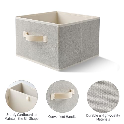 Storage Baskets, 11-Inch Woven Fabric Bins, Storage Cubes with Reinforced Handles, Organizer Bins for Closet Shelves, Foldable, for Toys, Clothes, Natural Beige (2PCS/Beige-11*11*7.8inch)