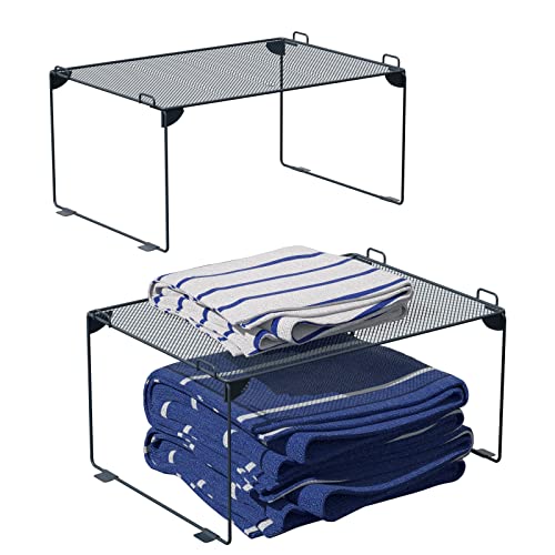 Neudeco Shelf Organizer - Stackable Cabinet Shelves - 2 Pack for Kitchen, Closet, Bathroom, Gray
