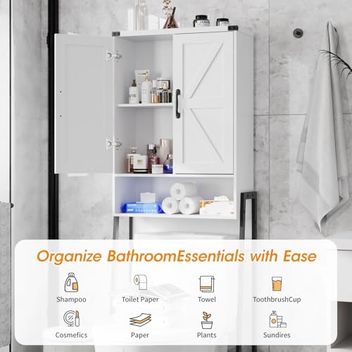 Over The Toilet Storage Cabinet with 2-Door Design Bathroom Organizers and Storage with Anti-Tip Device Over Toilet Organizer with Shelves for Bathroom,Restroom,Laundry White - color: White