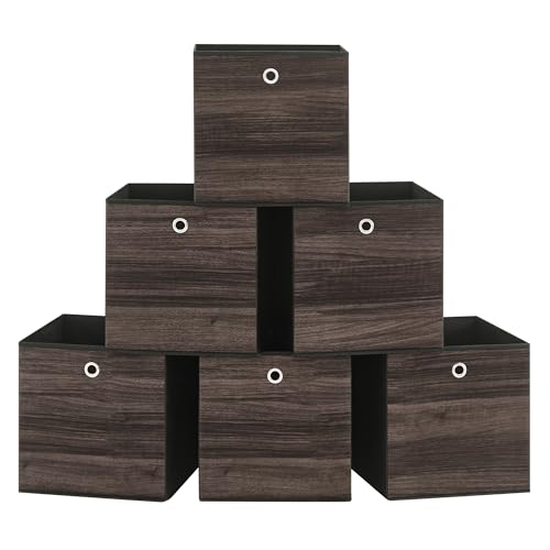 SONGMICS Storage Cubes, Set of 6 Storage Bins with Handles, Foldable Oxford Fabric and Non-Woven Fabric Storage Boxes, 13 x 13 x 13 Inches, Fit Cube Storage Unit, Chestnut Brown URFB133K01 - color: Chestnut Brown, size: 6 Pack (13"L x 13"W x 13"H)