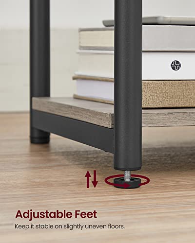 VASAGLE Side Table with Charging Station, 3-Tier End Table with USB Ports and Outlets, Nightstand for Living Room, Bedroom, 11.8 x 13.4 x 22.8 Inches, Plug-in Series, Greige and Black - color: Greige + Black