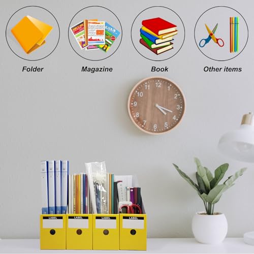 Limitliho Yellow Cardboard Magazine Holder (2 Pack), Magazine File Holder for Desk, Sturdy Book Bins for Classroom, Vertical File Folder Organizer, 10.6'' H×10.2'' L ×3.5''W Inch Magazine Rack - color: Yellow, size: 2 Pack