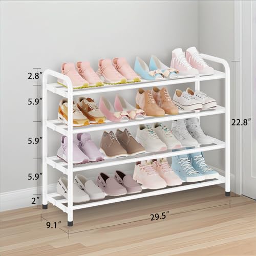 KANAV 4-Tier Expandable Shoe Rack, Heavy Duty Adjustable Metal Shoe Organizer for Closet, Entryway & Mudroom, Freestanding, Tool-Free Assembly, White - color: White, size: 4-Tiers