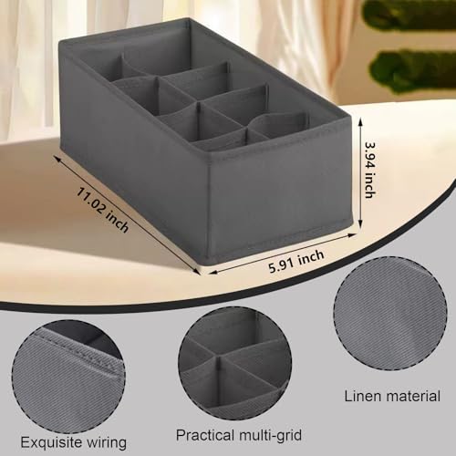 8 Grid Foldable Clothes Organizer Box,Wardrobe Storage Bin with PP Board Support,for Underwear, Socks, and T-Shirts,Grey - color: Grey, size: 8 Grid
