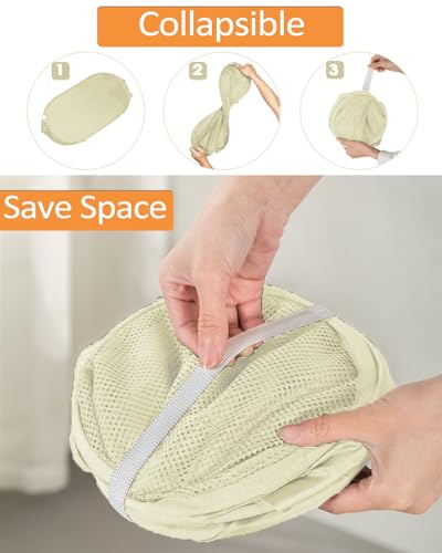 Durable Collapsible Laundry Baskets- Reinforced Mesh Pop Up Laundry Hamper with Side Pocket, Foldable Clothes Storage Hamper with Carry Handles for Laundry, Bathroom, Kids Room, Dorm or Travel Beige - color: Beige, size: Pop Vertical