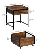 CHOEZON End Table, 19.7 Inch Square Side Table, Mini Fridge Stand with Storage, Nightstand with Mobile Basket Cart, for Living Room, Bedroom, Rustic Brown and Black TBZ55BF - color: Rustic Brown + Black
