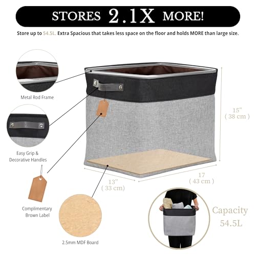 DECOMOMO Extra Large Storage Baskets, 54.5L Fabric Storage Bins for Organizing Linen Closet, Nursery (Grey & Black, XXXL - 3 pack) - color: Grey and Black, size: Jumbo/3P