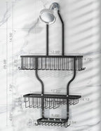 YASONIC Never-Rust Aluminum Hanging Shower Caddy – Over-the-Showerhead Organizer with 10 Hooks for Razor and Sponge – Includes Soap Basket – Black - color: Black