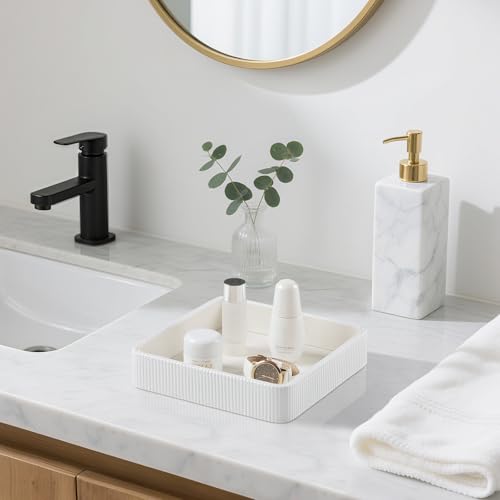 Small Valet Tray, 8"x8" Nightstand Organizer for Women Men| PU Leather Desk Organizer Trinket Dish| Decorative Vanity Tray Catch All Key Bowl for Dresser Bedside Coffee Table Entryway (Cream) - color: Cream