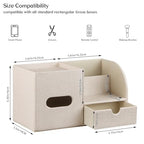 Square Tissue Box Cover with Drawer Storage and Tray on Top, PU Leather Tissues Cube Boxes Holder, Modern Nightstand Organizer Caddy, Remote Control Holder for Bathroom, Bedside, Office, Home - color: Beige Cloth
